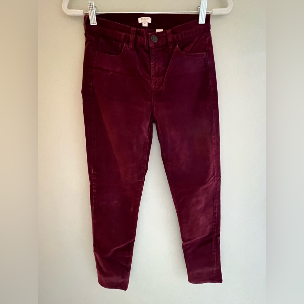 J Crew velvet pants, dark red/burgundy